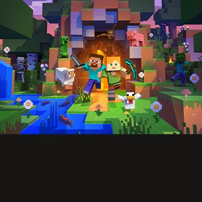 Steve and Alex coming out of a cave with mobs all around them