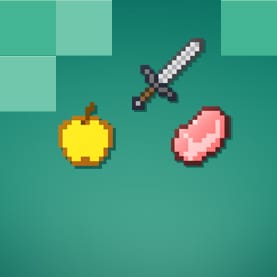 A sword, a golden apple, and a piece of meat
