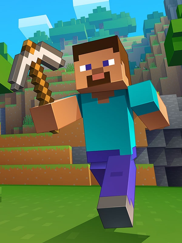 Steve charges forward with a pickaxe