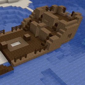 A screenshot of a shipwreck in Minecraft.